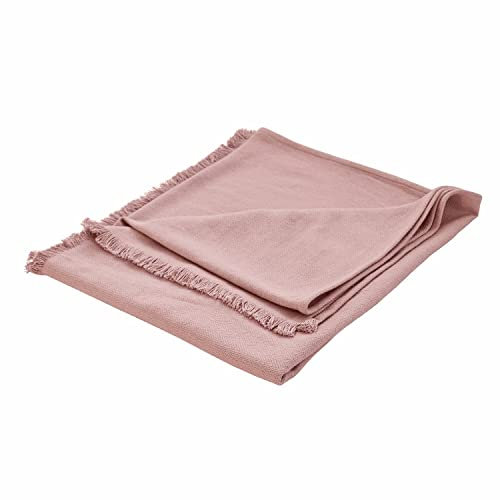 Loberon Plaid Herepian, Zeitloses Fischgrätmuster, Weiche Haptik, Feine Fransen, Tagesdecke, Wohlfühldecke, Überwurf, Baumwolle, rosa