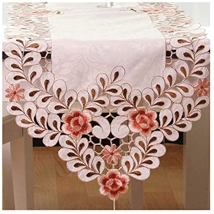 Stfery Tischläufer Landhausstil Blumen, Tischläufer Abwaschbar Orange 40x250CM Hohle Stickerei Polyester Table Runner Tischdeko Wohnzimmer Küche