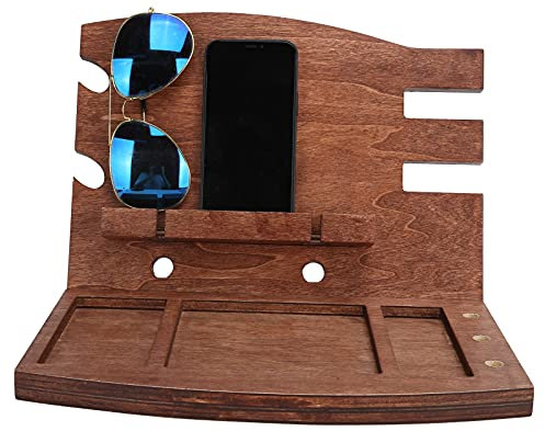 Tyenaza Docking Station in Legno, Organizer per Comodino, Telefono, Portafoglio, Orologio, Portachiavi, Tablet, Gadget tecnologici, Dock di Ricarica, Accessori da scrivania