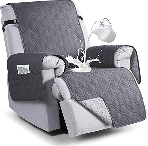 LINGKY Sesselschoner für Relaxsessel Fernsehsessel 1 Sitzer Gesteppt Sesselschoner Sesselauflage Relax mit Armlehnen und Taschen Wasserdicht Sesselüberwürfe Sesselbezug (Dunkelgrau,Klein)