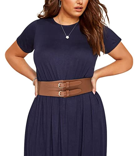 Damen Breit Elastischer Gürtel - 6cm Breiter Taillengürtel Doppelschnalle Verstellbar Modisch Damen Gürtel für Kleider