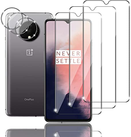 Ydiciv 3+3 Stück Schutzfolie für OnePlus 7T Panzer Schutz Glas, 3 Stücke panzerfolie und 3 Stücke Kamera Glas, 9H Härte, HD Klar Schutzglas, No-Bubble, für OnePlus 7T