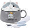 DYOUen Ramen Bowl with Handle and Lid - Ceramic Instant Noodle Bowl for Soup, Salad, Cereal (Grey)