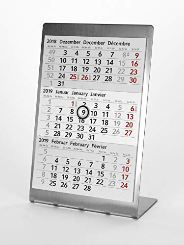 HiCuCo 3-Monats-Tischkalender für 2025 + 2026 + 2027 - Aufstellkalender - Edelstahl TypP1 (Premium)