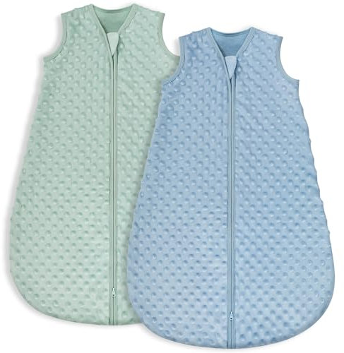 Yoofoss 2er Pack Schlafsack Baby Herbst Baumwolle 1.5 TOG Weich Babyschlafsack Neugeborene im 0-6 Monaten Perfekte für Frühling Herbst Blau und Grün