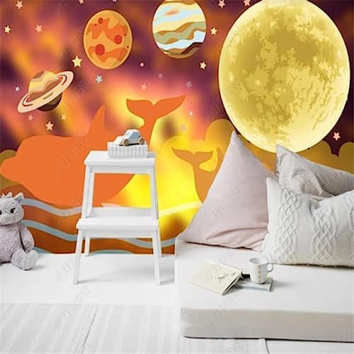 Handbemalte Tapete Heimdekoration Ozean Wal Planet Sternenhimmel Kinderzimmer Wandbild Hintergrund Tapete Kind Tapeten Wohnkultur Fototapete 3D Effekt Wohnzimmer Schlafzimmer Kinderzimmer-400cm×280cm
