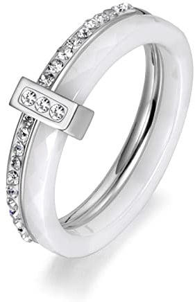BISONBLUE Ringe Damen Damenschmuckring Rings Herren Geschenk Mode schwarz weiß Keramik Kristall Eheringe für Frauen Mädchen Böhmen Ring