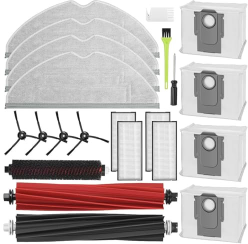 INF Accessoires de pièces de rechange pour Roborock S8/S8+/S8 Pro Ultra, 3 brosses principales, 4 filtres HEPA, 4 sacs d'aspirateur, 4 tampons de nettoyage, 4 brosses latérales, 2 brosses de nettoyage