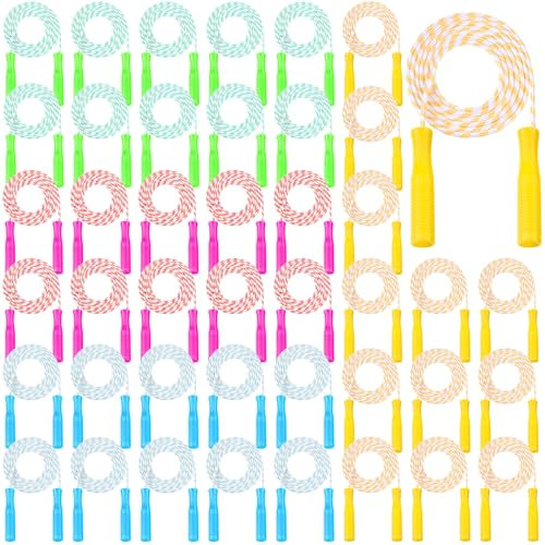 Aoriher 80 Pcs Jump Rope 7.87 ft Adjustable Stripe Ropes with Plastic Handles Skipping Rope for Kids Outdoor Exercise Fitness Equipment for Back to School Outdoor Exercise Fitness Activities, 4 Colors