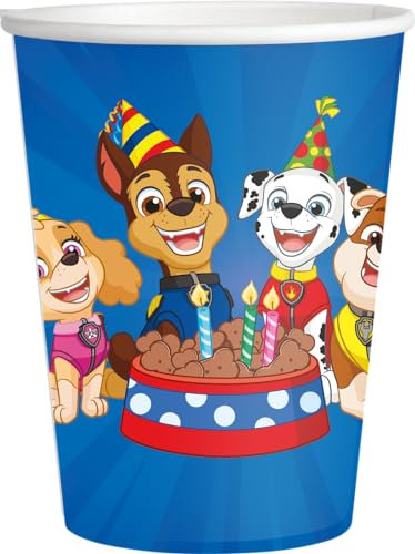 BeenSmile, Lot de 8 verres d'anniversaire Pat' Patrouille pour enfants, décoration d'anniversaire pour enfants, articles pour fêtes et célébrations, 250 ml