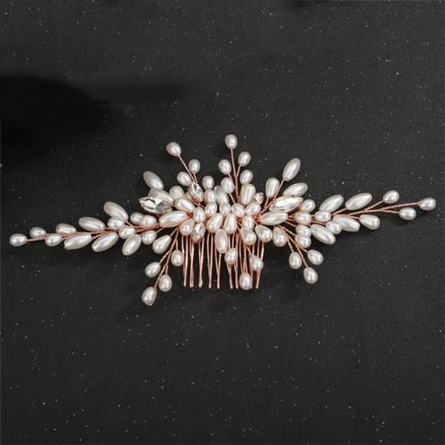 Damen-Haarkamm mit Perlen und Strasssteinen, Brautschmuck, Hochzeitskopf, Accessoires, Handmde, Party, Kopfschmuck, Roségold