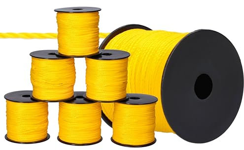 ToolSpace 6X Maurerschnur Bauschnur - 100m x 1.7 mm - Gelb - Polypropylen-Seide - Richtschnur - Lotschnur - Stärke Pflasterschnur - langlebig & reißfest - Maurerschnur für Wasserwaage