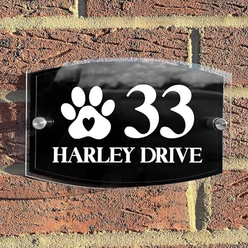 Red Ocean Personalised House Number Plaques Dog Themed, Acrylic Door Number Sign Street Name Plaque New Home Print Home Decor