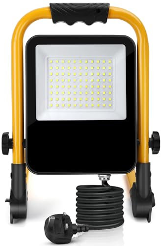 Aigostar 50W LED Work Light 240V, Job Site Light 4500LM, Plug in Folding Floodlight with 5.9ft Cord, IP65 Waterproof Floodlights Outdoor, 6500K Construction Light, Portable Workman Lamp for Workshop