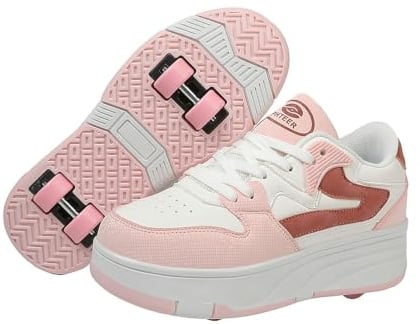Mateju Schuhe mit Rollen für Jungen Mädchen, Kinder Rollschuhe Schuhe mit 4 Rollen Versenkbarer, Jugend Outdoor Turnschuhe 2-in-1 Roller Turnschuhe Skateboardschuhe
