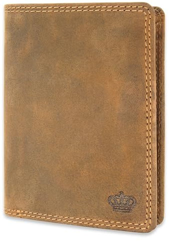 Baur Herren Geldbörse Echtes Büffelleder | Geldbeutel mit RFID Schutz | Portemonnaie Hochformat | Geldtasche mit Münzfach | Wallet mit viele Kartenfächer (Hochformat mit Druckknopf innen, Braun)