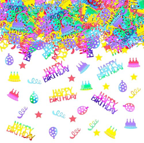 GoldRock Glitzer Happy Birthday Konfetti Tischdeko, Bunt Groß, 100× Regenbogenfarben Streudeko, Luftschlangen, Geburtstagsdeko Tisch Mann Frau