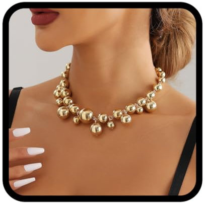 Handcess Chunky Choker Necklace Gold Punk Beaded Necklaces Thick Necklace Chain for Women