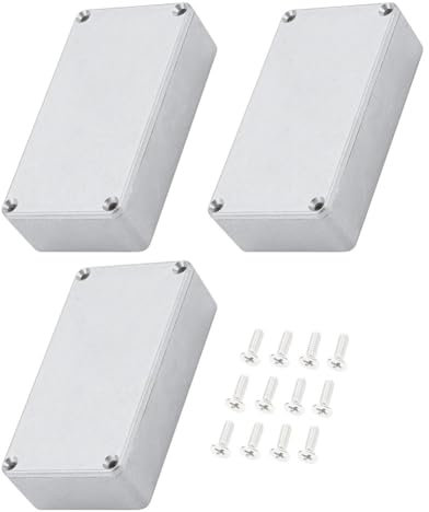 Pluuttiem 3 Stück 125B/1590N1 Aluminium-Gitarren-Effektpedalgehäuse, Metall-Stomp-Box-Gehäuse, Unlackiert, 122 X 66 X 39,5 Mm, mit Gummi