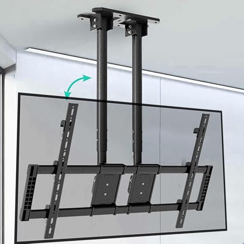 TV Wandhalterung - Bodenstehender TV-Halterung, Höhenverstellbarer Teleskoplift, Hängende Dachhalterung, Wandhalterung für TV mit Neigung von 5 bis -25 °, Befestigung mit Metall-Spreizschraube, Zwei I