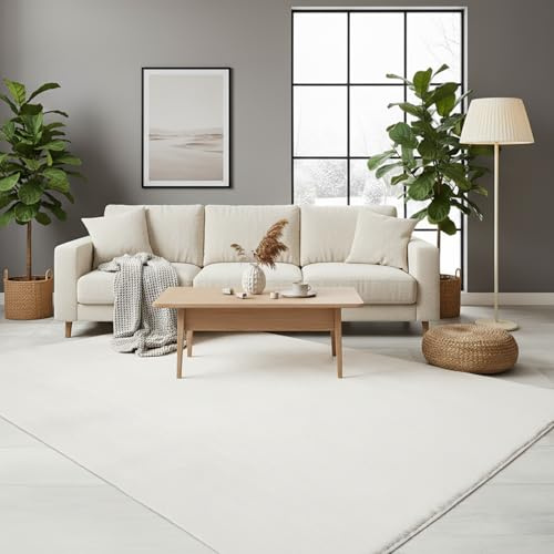 RUGURA Alfombra de Salón Dormitorio Habitación Pasillo Pies Cama Comedor Pelo Corto y Suave pequeña 80x150cm Crema Unicolor Moderna Nordica Lavable Antideslizante