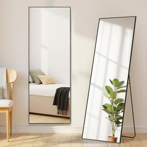 Aidoly Mirror Full Length, Upgraded 16x59 Body Wall Mirrors with Shatter-Proof Glass, Floor Standing, Hanging or Leaning, Tall Mirror with Stand Aluminum Alloy Frame for Bedroom Cloakroom