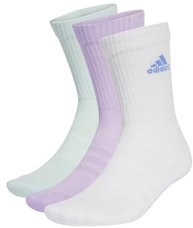 adidas Unisex - Adulto Cushioned Crew Socks 3 Pairs, Powder Plum/White/Halo Mint, 10.5-12.5