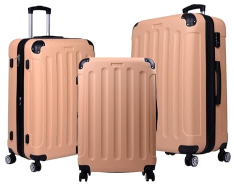 3er Kofferset - Robuste ABS- Hartschalenkoffer, TSA-Zahlenschloss, erweiterbare Kapazität - in M, L, XL - Eckenschutz, 360° drehbare, leise Doppelräder & Teleskopgriff, Handgepäcktauglich & stapelbar