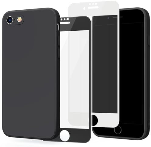 Tobfit 3 in 1 Silicone Coque pour iPhone SE 2020 / iPhone 8 / iPhone 7 / iPhone SE 2022 avec 2 Pièces Verre Trempé, Étui en Silicone avec Doublure en Microfibre Douce Protection Case 4,7