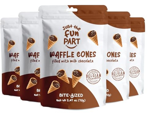 Just The Fun Part Milk Chocolate Waffles Cones with Premium Belgian Chocolate (Pack of 6 x 70g) - Chocolate Filled Bite Sized Crispy Mini Wafers Cone Ready to Eat Snack for Kids