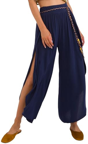 Och Bella Weite Lockere Damenhose mit Geschlitztem Bein Damenhose mit Schlitzen Wickelbeinen, Luftig Leichte Viskose-Hose für Damen mit weitem Bein Boho Style, Komfort und Bewegungsfreiheit, S-XL