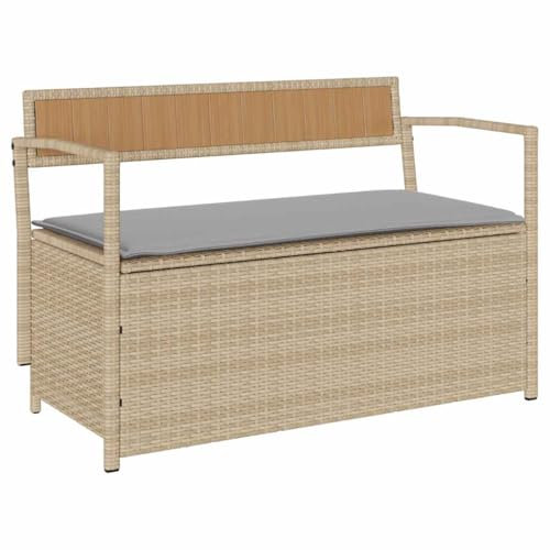 vidaXL Gartenbank mit Stauraum und Kissen Beige Poly Rattan, Gartenbank, Parkbank, Outdoor-Bank, Sitzbank, Terrassenbank, Außenbank, Gartenmöbel