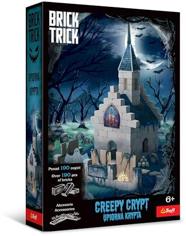 Trefl – Brick Trick: Gruselige Gruft/Creepy Crypt - Bauen mit Ziegelsteinen, ÖKO Ziegelsteine, 190 Bausteine, Wiederverwendbar, Kreativset für Kinder ab 6 Jahren