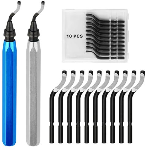 Deburring Tool Kit with 10 High Speed Steel BS1010 Replacement Blades 360° Rotating Deburring Tool,Handle Burr Reemoval for 3D Printing,Copper,Iron,Mental,PVC,Steel