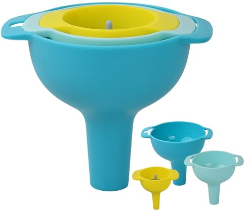 Set of 4 Funnels for Filling Bottles, Kitchen Funnel Set Nested Funnels, Cooking Funnel with Detachable Strainer Filter for Fluid, Liquid, Oil, Powder, Seasoning