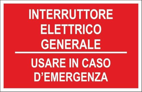 M-ITALY CARTELLO SEGNALETICO - INTERRUTTORE ELETTRICO GENERALE ANTINCENDIO - Adesivo Extra Resistente, Pannello in Forex, Pannello In Alluminio (Plastica, 10x15 cm)