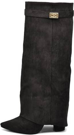 IF FASHION Stivali Alti al Ginocchio Punta a Punta Tacco Alto Gambale A Ghetta Stile Western Comodi e Chic 6885 Nero N.37