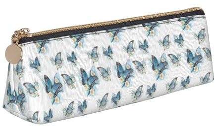 YBGHDAA Federmäppchen, Motiv: Schmetterling auf Blüte, dreieckig, niedlich, für Jungen und Mädchen, Blau, weiß, Einheitsgröße, Kosmetiktasche