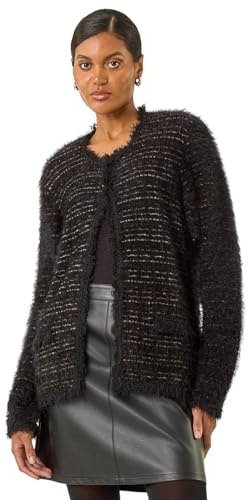 Roman Originals Fluffy Textured Knit Cardigan for Women UK - Ladies Everyday Autumn Winter Comfy Soft Evening Vacation Work Party Night Out