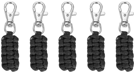 sourcing map 5Pcs Zipper Pulls, 3 Inch Nylon Cord Zipper Tag Extension Pull Hand Woven Zippers Replacement with Metal Clasp for Clothes Backpacks Travel Case Handbags, Black