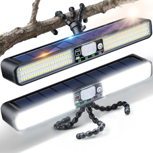 Jeebel 2 Stück Solarlampen mit Bewegungsmelder, 28cm Solarleuchte mit Flexibler Stativ, 160 LEDs, 5 Modi, IP65, Rot-Blau Warnlicht, Superhell 1200LM Außenstrahler für Camping/Garage/Zaun Beleuchtung