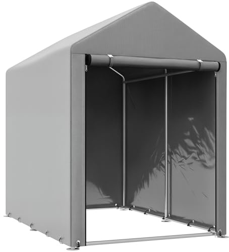 Outsunny 1.2 x 1.8m Garden Storage Shed Tent, Portable Shed Shelter with Galvanised Steel Frame and Large Door, for Motorbike, Garden Tools, Bike Storage, Light Grey