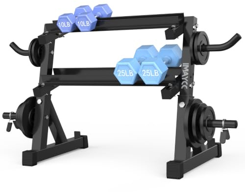 IMAYCC Verstellbares Kurzhantelregal 98x41x91 cm, Hantelständer mit 2 Ablageebenen, platzsparender Fitness-Organizer, robust und stabil, aus Stahl, ideal für das Heim-Fitnessstudio