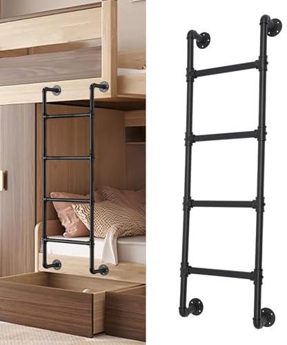 Escabeau industriel à 4 échelons en métal noir avec tuyau industriel pour accès intérieur/extérieur, capacité de 150 kg, idéal pour la sortie de fenêtre de sous-sol, 120 cm de hauteur