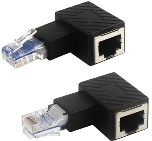 BaZuyunMd Lot de 2 connecteurs coudés RJ45 à 90 degrés - Adaptateur Ethernet mâle vers femelle - Coudé à gauche et à droite - Pour câble réseau CAT5 CAT6 - Compatible avec les ordinateurs portables et