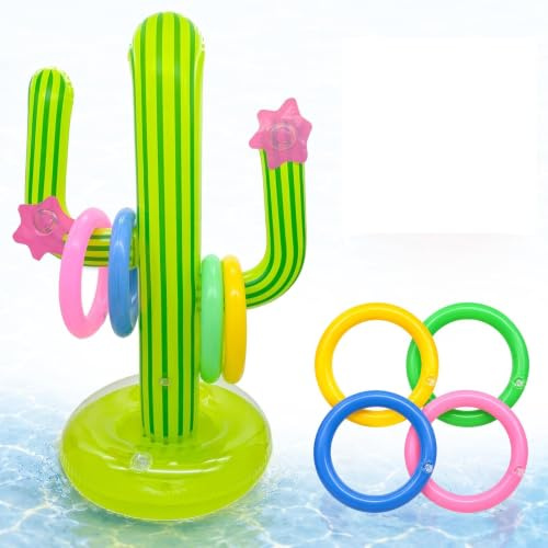 QingWing 11 Pièces Cactus Gonflable Jeu de Lancer D'anneau