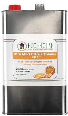 Eco House 115 Xtra Mild Paint Thinner – Citrus Scent, Low Odor, Safe Alternative to Turpentine – Eco-Friendly Solvent for Oil Paints, Natural Resins & Varnishes – 3.78L (1 Gallon)