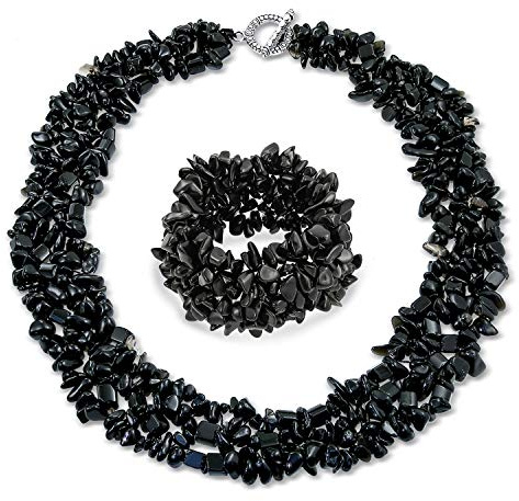 Bling Jewelry Collar Llamativo Con Tiras De Piedras De Onix Negro Grande Y Ancho Para Mujer Collar Llamativo Con Tiras De Piedras De Onix Negro Para Mujer Juego De Pulseras 18 Pulgadas