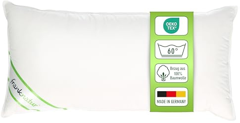 franknatur Kopfkissen 40x80 Kissen 30% Gänsedaunen Daunenkissen Christin | Seitenschläferkissen weich bis mittelfest, Füllung mit Gänsedaunen Klasse 1, Bezug 100% Baumwolle, waschbar, Oeko-TEX