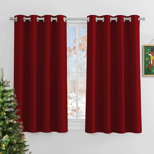 PONY DANCE Gardinen Rot Thermovorhang mit Ösen Gardienen 2-Set Verdunklungsvorhänge Schlafzimmer Gardinen und Vorhänge Kurz Blickdicht, H 137 x B 132 cm